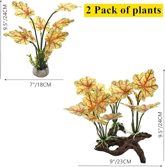 M2cbridge Fish Tank Plastic Soft Grass Artificial Betta Water Plants Decoration Goldfish Hide 2pcs (Light Yellow)