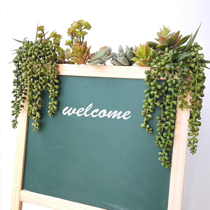 4 pcs Artificial Hanging Succulents Faux Burro's Tail Picks Trailing String of Pearls Succulent Fake Greenery Sprays 13.4" L for Basket Planter Centerpiece Floral Arrangement Indoor Outdoor Decor