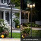 3-Head Solar Lamp Post Light, 73" Solar Lights Outdoor Waterproof, 60Lm 3000K Pathway Lights for Garden, Lawn, Yard
