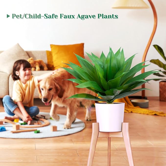 2 Pack Artificial Agave Plants 28 Inch Large Size Faux Succulent Stems Outdoor Decorating Realistic UV Resistant Tropical Plant Plantas Artificiales Decorativas Grandes - 29 Leaves, Dark Green