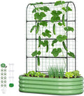 2 in 1 Galvanized Raised Garden Bed with 71" H Arch Trellis for Climbing Plants, Outdoor Gardening Planter Box with Climbing Net for Flowers Vegetables Fruits Herbs, Green