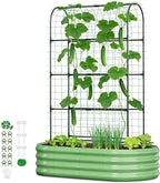 2 in 1 Galvanized Raised Garden Bed with 71" H Arch Trellis for Climbing Plants, Outdoor Gardening Planter Box with Climbing Net for Flowers Vegetables Fruits Herbs, Green