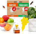 Super Ninja Gnat Traps for House Indoor - Fungus Gnat & Fruit Fly Traps - 10 Sticky Traps for Plants & 2 Highly Effective Fruit Fly Catchers for Indoors, Kid & Pet Friendly