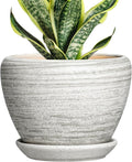 6 Inch Flower Pots - Ceramic Planters for Indoor Outdoor Plants, Ceramic Plant Pots with Drainage Hole and Saucer, Modern Round Plant Pot, Desk Decor, Gifts for Gardener, Textured Grey