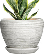 6 Inch Flower Pots - Ceramic Planters for Indoor Outdoor Plants, Ceramic Plant Pots with Drainage Hole and Saucer, Modern Round Plant Pot, Desk Decor, Gifts for Gardener, Textured Grey