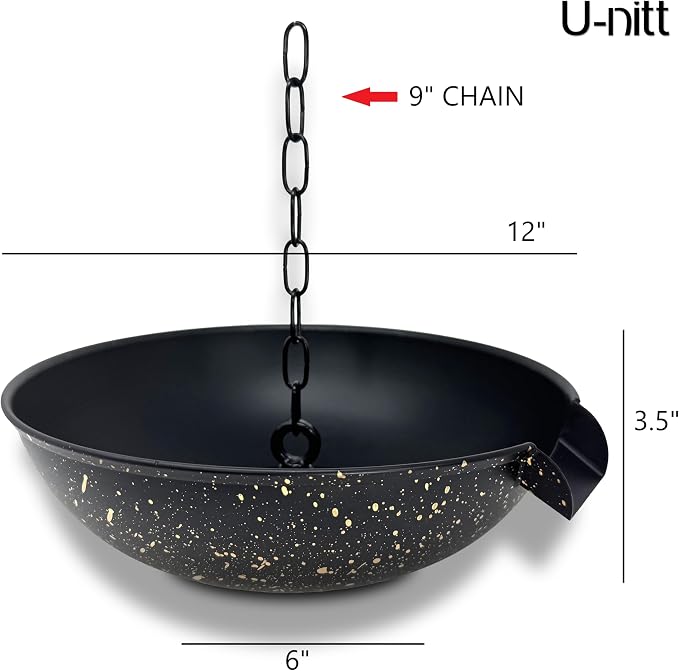 U-nitt 12" Spill Bowl Downspout Catch Basin for Rain Chain Anchoring & Stake | Rainwater Collection for Roof |Gutter Catch Basin | Good for Water Fountain & Birdbath | Golden| Handles Heavy Rain