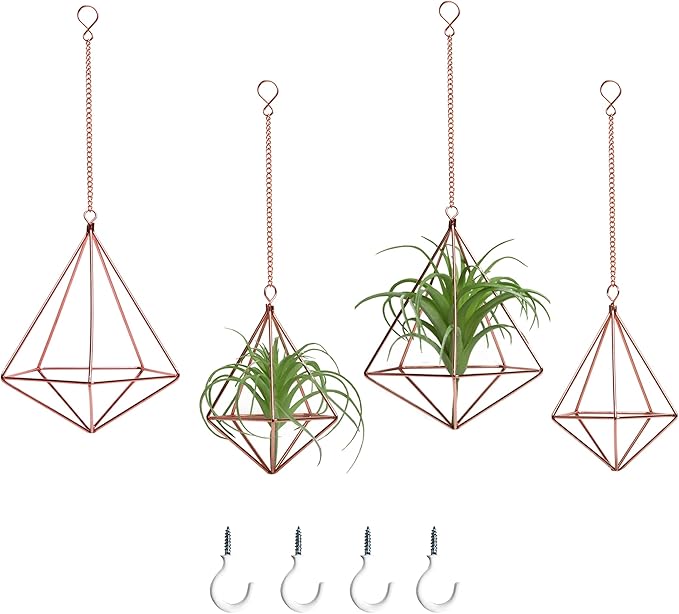 Hanging Air Plants Holders Geometric Airplant Hangers Rose Gold Tillandsia Holder Metal Pink Himmeli Metal Airfens Planter for Home Décor 4Pcs …
