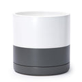 D'vine Dev 10 Inch Ceramic Planter Pot with Drainage Hole and Saucer, Indoor Cylinder Round Planter Pot, White/Speckled Grey, 94-O-E-6