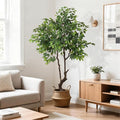 Artificial Ficus Tree 6ft(72in) Faux Floor Potted Tree for Indoor Decor Large Realistic Trees Plants with Silk Leaves and Natural Wood Trunk for Home Living Room,Office Foyer Decor.