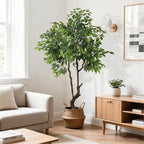 Artificial Ficus Tree 6ft(72in) Faux Floor Potted Tree for Indoor Decor Large Realistic Trees Plants with Silk Leaves and Natural Wood Trunk for Home Living Room,Office Foyer Decor.