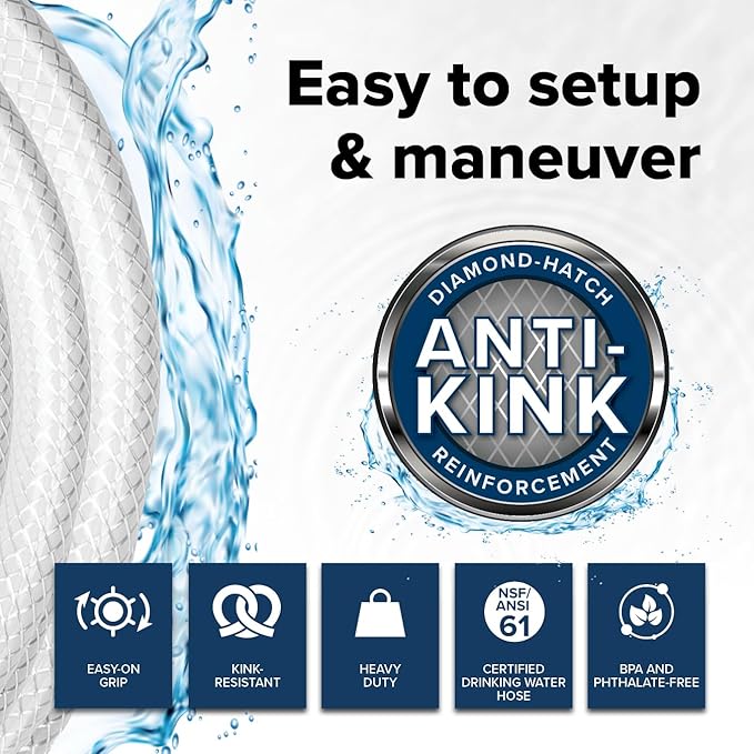 Camco TastePURE 50-Ft Water Hose - RV Drinking Water Hose Contains No Lead, No BPA & No Phthalate - Features Reinforced Design & Crafted of PVC - 1/2” Inside Diameter, Made in the USA (22753)