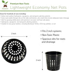 xGarden - Lightweight Economy Net Pots - Thin Lip & Slotted Sides - for Hydroponics & Aquaponics - UV Resistant & BPA Free Plastic - Indoor or Outdoor Growing - Black 2" Round Mesh Pot Cups - 50 Pack