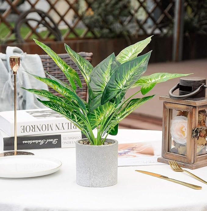 2pcs Fake Plants Medium Artificial Tropical Plants Indoor for Home Bathroom Bedroom Kitchen Office Desk Decor