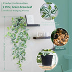 LOYWREE 2 Pack Fake Hanging Plants - Small Potted Plants with Green Eyebrow-Leaf Trailing Vines, Indoor Outdoor Aesthetic Decor for Office, Living Room Shelf & Home Accent (Black Pot)