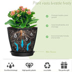 6 Inch Plant Pots, 6 Pack Indoor Flower Pots, Planters with Drainage Holes and Trays for Orchids, Violets, Succulents, Herbs, and Other Plants, Black