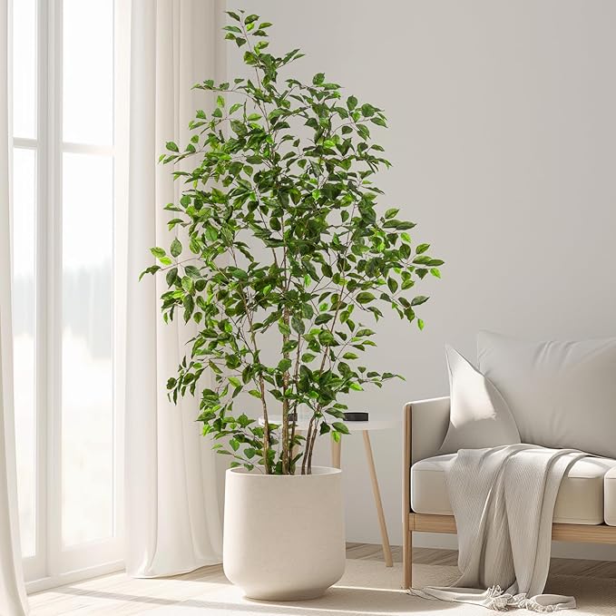 Bailikang Artificial Ficus Tree Indoor 6ft, Large Potted Faux Tree with Realistic Silk Leaves & Trunk for Home Office, Living Room Corner Decor