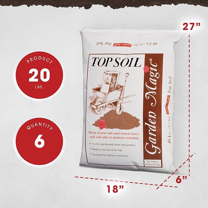 Michigan Peat 6 Pack Garden Magic Indoor and Outdoor Organic Planting Potting Topsoil Mix Blend with Moisture Retention, 40-Pound Bag