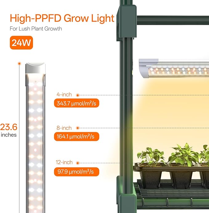 Bstrip Indoor Greenhouse with Grow Light, 4-Tier Mini Green House, 4Pcs Grow Lights for Indoor Plants with Timer, Zippered PVC Grow Tent with Airflow Windows, Indoor Greenhouse Cabinet 35x19.3x63in