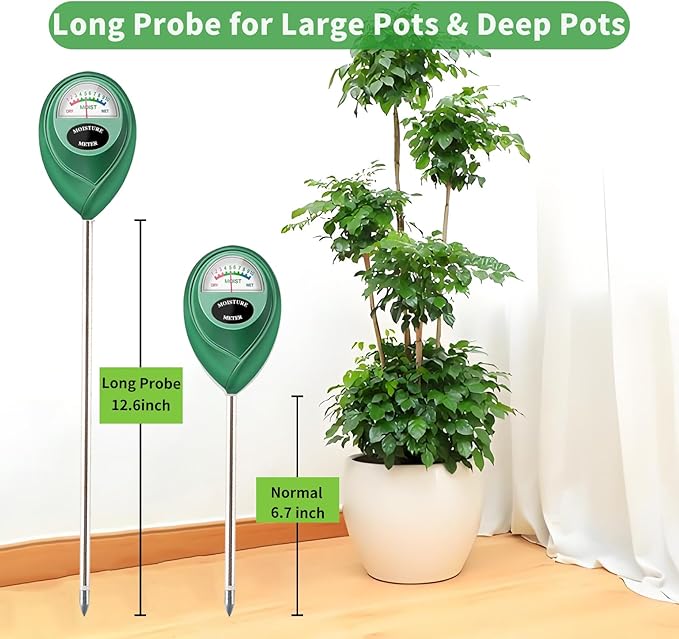 Soil Moisture Meter, 2 Pack Long Probe Soil Moisture Monitor for House Plants, Soil Hygrometer Moisture Sensor for Indoor & Outdoor, Garden, Farm, Lawn Plant Care, No Battery Needed(Green)