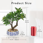 Artificial Bonsai Tree, Small Bay Laurel Bonsais Tree 13" Indoor Bonsai Trees Fake Potted Plant Decorative Fake Desk Plant Decor with Blue & White Ceramic Pot for Home Office Living Room Table Shelf