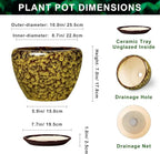 10 Inch Ceramic Pots for Plants - Indoor Plant Pots with Drainage Hole and Saucer, Round Planters for Outdoor Plants, Modern Large Planter, Garden Decor, Gifts for Gardeners, Yellow Leopard