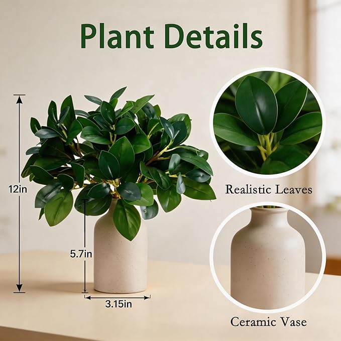 12 Inch Artificial Plant Indoor,Small Fake Plants Eucalyptus Stems With Vase,Faux Greenery In Pot For Farmhouse Home Decor,Bathroom Living Room Kitchen Office Coffee Table Centerpiece (cream white)