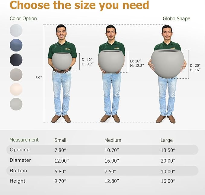 9.7" H x 12" D Premium Ribbed Globo Fiberstone Round Planter with Drainage Hole, Weather Resistant for Indoor and Outdoor Use, Included 2 Extra Coco Mats (Speckled White, 7.8" Pot Opening)