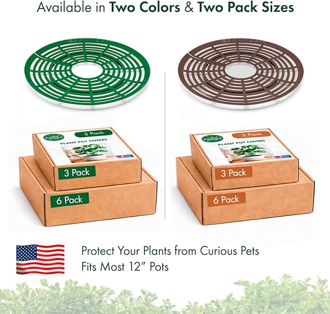 12 inch Plant Pot Cover | Soil Cover for Plants (One Piece Design) | 3 Pack | Dark Green | No Stakes or Assembly Needed | Perfect for Covering Plants from Animals | Made in USA