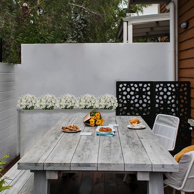 21 Bundles Artificial Outdoor UV Resistant Flowers No Fade Fake Outside Flowers Plastic Greenery Faux Shrubs Garden Porch Window Box Home Decoration (White)
