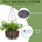 BAYN 2 Packs Solar Hanging Basket Planters for Plants Outdoor, Self Watering Black Flower Plants Pots with Solar Light Drainer for Balcony Patio Garden Outdoor Decoration