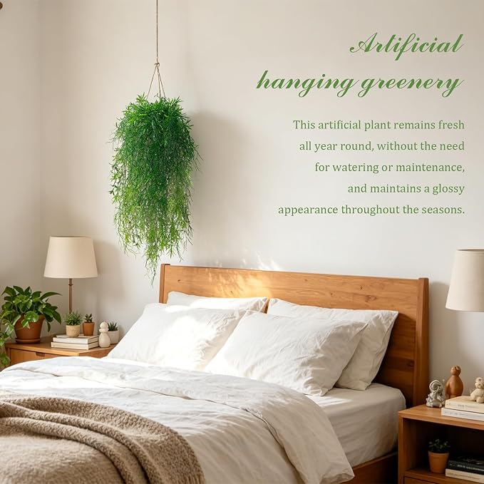 dallisten 4Pcs Fake Hanging Fern Plants for Outdoors, UV Resistant Artificial Ferns Greenery Vines Faux Trailing Plants for Indoor Wall Porch Wedding Boho Home Garden Decor(4PCS Green Ferns)