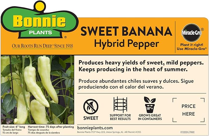 Bonnie Plants Sweet N' Heat Pepper Plant Kit (4-Pack), Live Plants, Heavy Yielding Plants, Green Bell, Jalapenos, Banana & Habanero Peppers