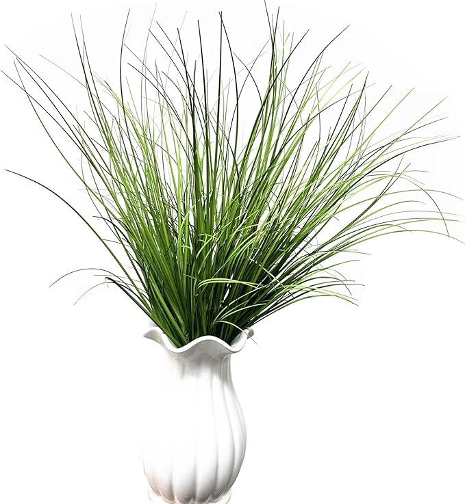 Artificial Wheat Grass Plants Fake Greenery Faux Onion Stems Plastic Plant Flowers Shrubs for Indoor Room Home Office Outdoor Decor Garden Porch Gardening Wedding Party DIY Wreath Decoration - 16 Pack