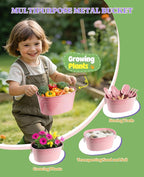 8Pcs Kids Gardening Set with Metal Basket & Real Metal Tools, STEM Outdoor Exploration Kit, Ergonomic Wooden Handles, 3 Shovels, Rake, Watering Can, Gloves, Tote Bag, Toy Gift for Toddler Boys Girls