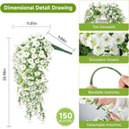 Artificial Hanging Flowers for Outdoors, 4 PCS 600 Blooms UV Resistant Morning Glory Faux Silk Vines, No-Odor Realistic Fake Plants for Garden Planter Porch Patio Decoration, White