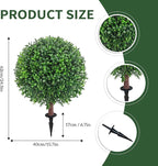 24.8" Artificial Boxwood Topiary Ball Tree with Ground Plugs [Set of 2] UV Protected Artificial Shrubs, Fake Evergreen Artificial Plants for Indoor and Outdoor Porch Garden