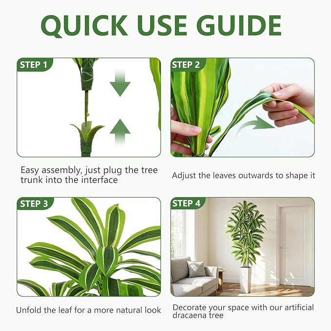 Artificial Yellow Dracaena Tree - 7FT Tall Fake Plants with White Tall Planter - Artificial Plants Indoor Floor Plant in Pot - Large Tropical Fake Yucca Potted Tree for Home Office Living Room Decor