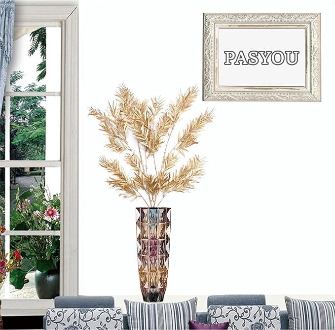 PASYOU Artificial Plants for Christmas Decor, Gold Fake Bamboo Plastic Grass Shrubs Leaves Indoor Outdoor Home Garden Party Hotel Verandah Wedding Event Faux DIY Decoration - 30 Inch Golden 2 Bunches