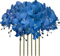 FagusHome 32 Inch Artificial Phalaenopsis Flowers 6 Pcs Artificial Orchid Flowers Stem Plants for Home Décor (Blue)