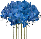 FagusHome 32 Inch Artificial Phalaenopsis Flowers 6 Pcs Artificial Orchid Flowers Stem Plants for Home Décor (Blue)