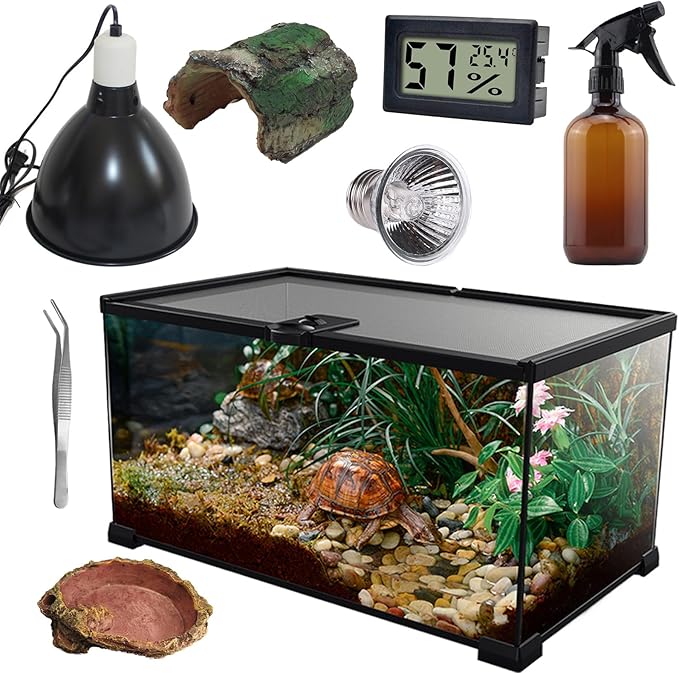 SARUFO Reptile Glass Terrarium Kit(8 Pieces) 12 * 8 * 6 in, Amphibian Tank Starter Kit, Suitable for Small Reptiles Such as Geckos, Snakes, Lizards, Chameleons,Serpents(12 * 8 * 6 inchs)