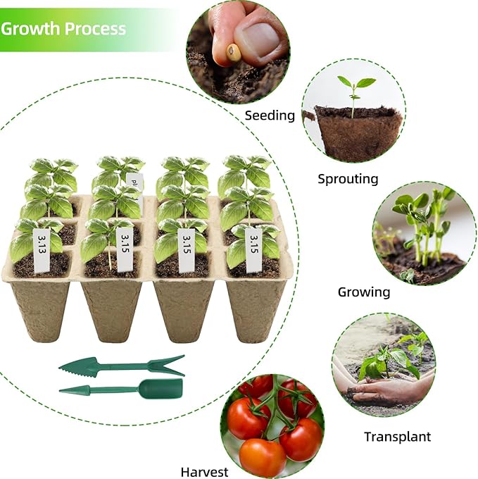 Seed Starter Tray,240 Cell Biodegradable Peat Pots Seed Starter Kit,Organic Germination Trays for Vegetable Flower Seedlings with 20 Plant Labels & 2 Garden Tools -20 Pack