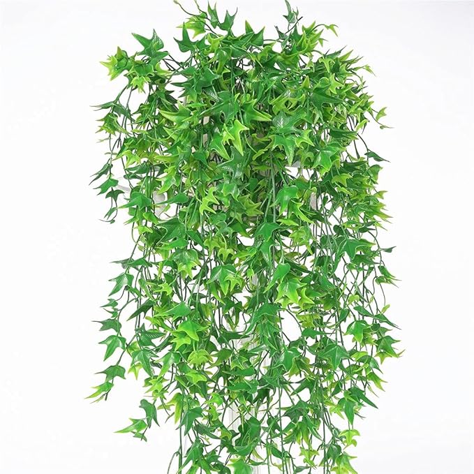 Fake Hanging Plants Decoration, PASYOU Artificial Vine Ivy Sweet Potato Leaves Plastic Foliage Vines, UV Resistant Greenery Flowers for Indoor Outdoor Home Garden Wall Wedding Party Table Green 4 Pack