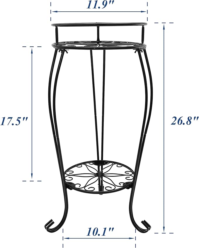 CASIMR 2 Tier Plant Stand, 26.8 inch Tall Metal Potted Holder Rack,Indoor Outdoor Multiple Flower Pot Shelf Rustproof Iron Garden Container for Garden Patio Living Room Corner Balcony, Black