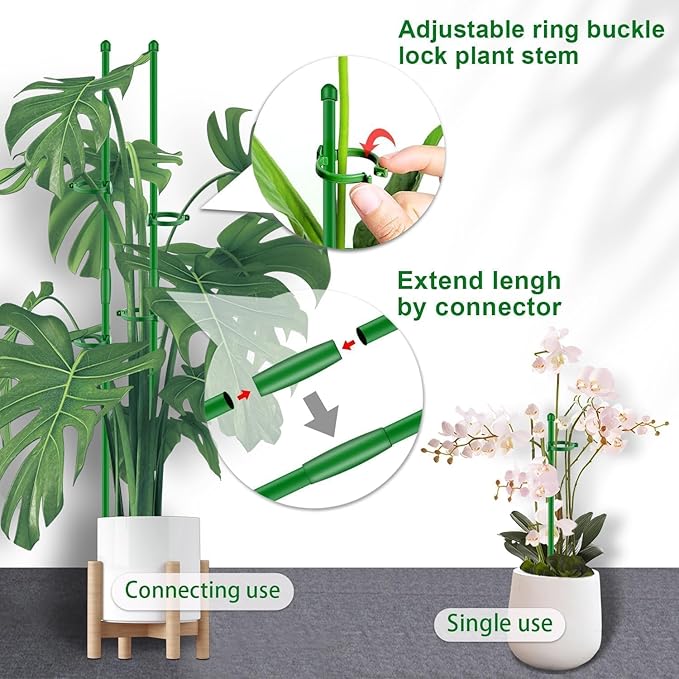 Plant Stakes 17 inch SupKing Support Stick Orchid Stakes with Clips 10Pcs Garden Plant Poles Extended to 3/4/5ft for Indoor Outdoor Potted Tomato Rose Amaryllis Vegetables Monstera -10pcs