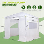 EAGLE PEAK 8x8 Portable Walk in Greenhouse, Pop Up Indoor Outdoor Greenhouse, Green House Kit with Zippered Roll-Up Doors and Windows, PE Cover, Clear/White