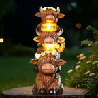 16 in Large Garden Highland Cow Statue Solar Garden Sculptures & Statues with Flower Decoration Birthday Gifts for Women Mom Funny Triple Big Highland Cow Decor for Yard Garden Patio Lawn Ornaments