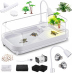 Moonorange Large Turtle Tank Kit (Tank+Lamp+Filter), Acrylic Turtle Tank Starter Kit with Heightened and Curved Fences, Bottom Drainage, Multi-Function Areas
