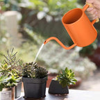 Watering Can Indoor Plants, 35 oz/1000 ml Metal Stainless Steel Watering Can Pot with Long Spout for Indoor House Plants Bonsai Outdoor Garden Flower Decorative (Orange)
