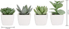 MyGift Set of 4 Mini Assorted Green Decorative Artificial Succulent Plants in Square White Glazed Ceramic Planter Pots